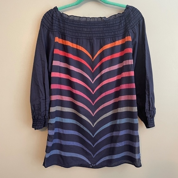 EUC Armani Exchange A|X Off Shoulder Multicolor Geo Lines Top Size XS - Picture 4 of 5